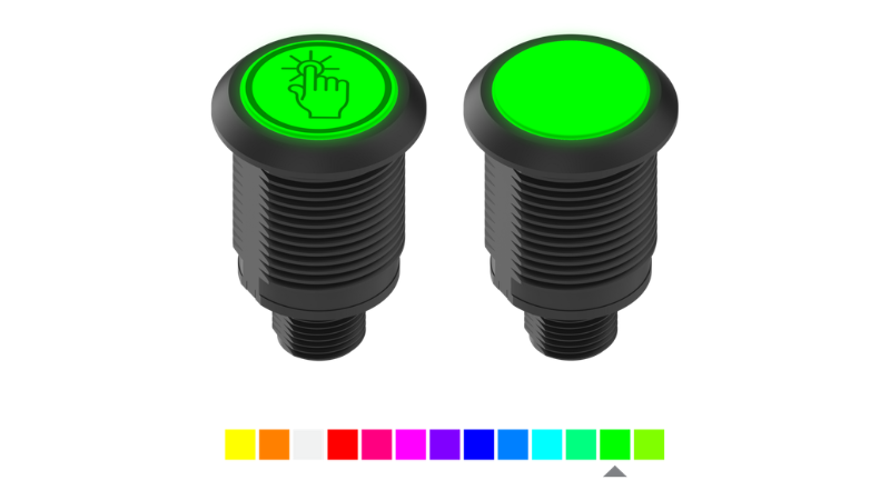 Banner’s S22 devices are available in touch button (left) and indicator variants