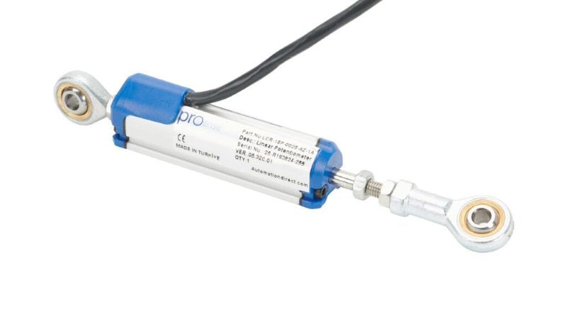 Automation Direct’s ProSense pivoting-slide linear position sensors are available in 10 mm to 450 mm stroke lengths
