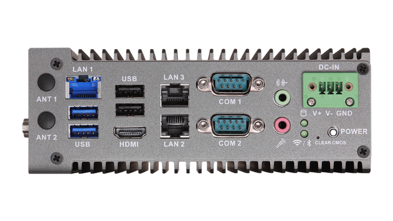 The iEP-5010G-010 features comprehensive I/O connectivity, including HDMI, USB, Gigabit LAN ports, and serial COM connections