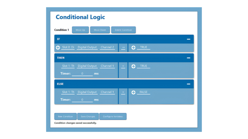 Acromag’s built-in conditional logic enables users to configure up to 64 complex IF/THEN/ELSE rules via a web interface without the need for traditional programming