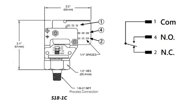 Typical electrical connections for the S18-1C