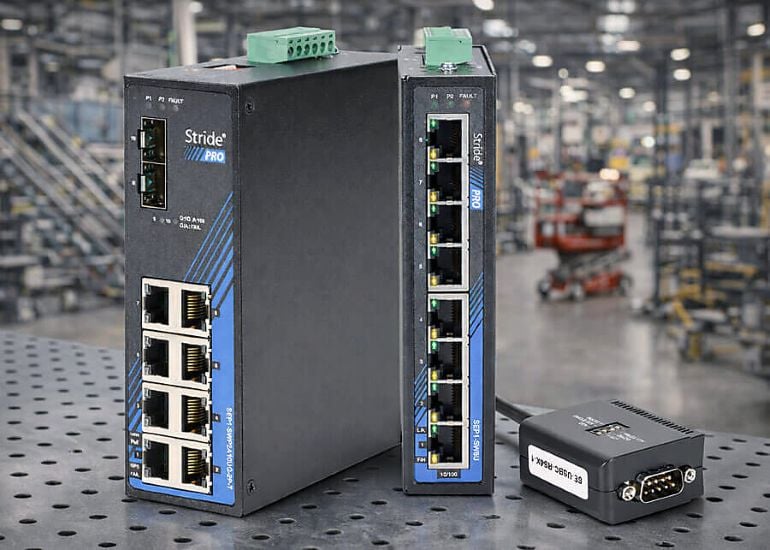 The Stride Pro Unmanaged+ industrial Ethernet switches offer advanced networking features