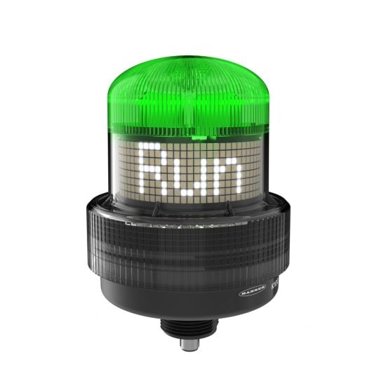 Banner’s K100 programmable text beacon uses colors, sounds, and text to communicate machine and system status to operators