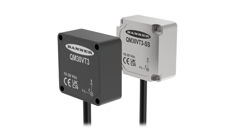 Banner has added IO-Link connectivity to its QM30VT3 3-axis vibration and temperature sensors