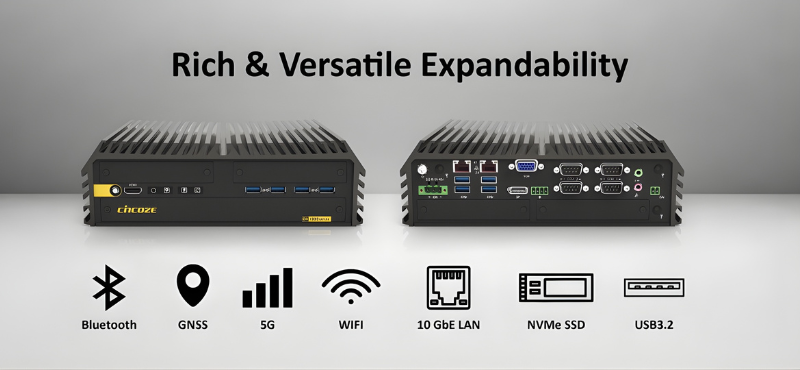 The DX-1300 offers extensive I/O flexibility, supporting up to 12 LAN ports and multiple wireless expansion modules for seamless industrial connectivity