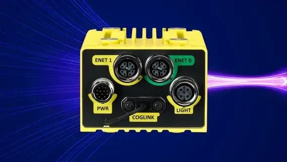 The In-Sight 3900 features a dual Ethernet architecture that allows for real-time, high-speed communication with PLCs, robots, and motion controllers