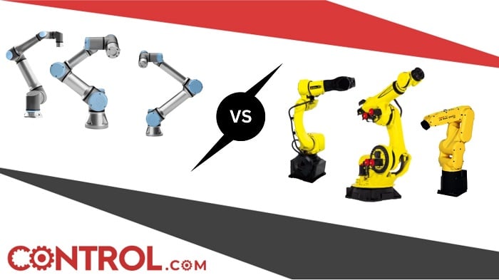  Figure 1. UR collaborative robots and traditional 6-axis Fanuc robots. Let the fight begin. The image is courtesy of Robots.