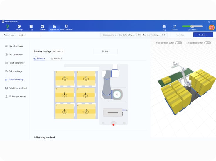 The One-Stop Palletizing Solution features no-code software for easy-to-configure palletizing.