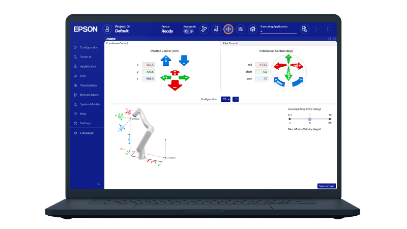 The Epson AX Portal web interface simplifies setup, operation, and application development through intuitive programming tools