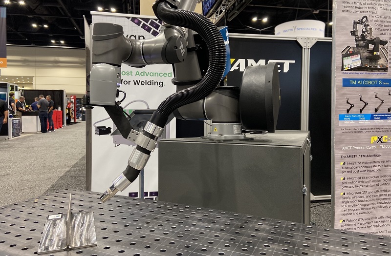 A Techman robot demonstrating a welding application.