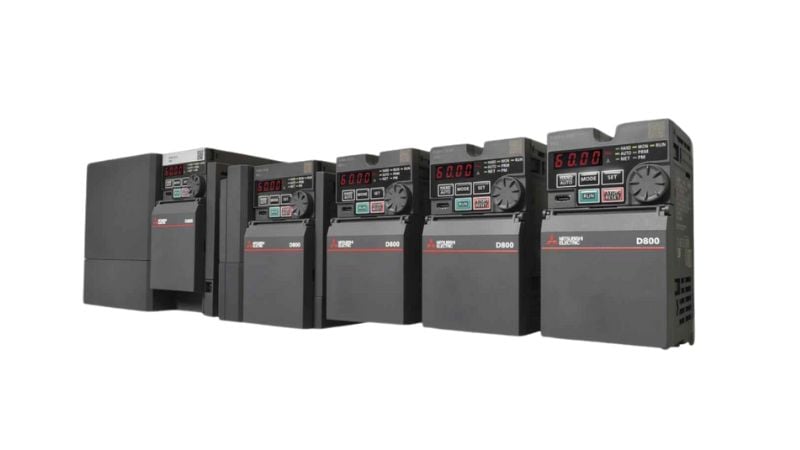 The FR-D800 series inverters are the successor to the FR-D700 series, ushering in enhanced features and a smaller body