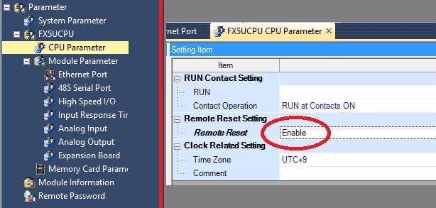Figure 5. Enabling the remote reset function.