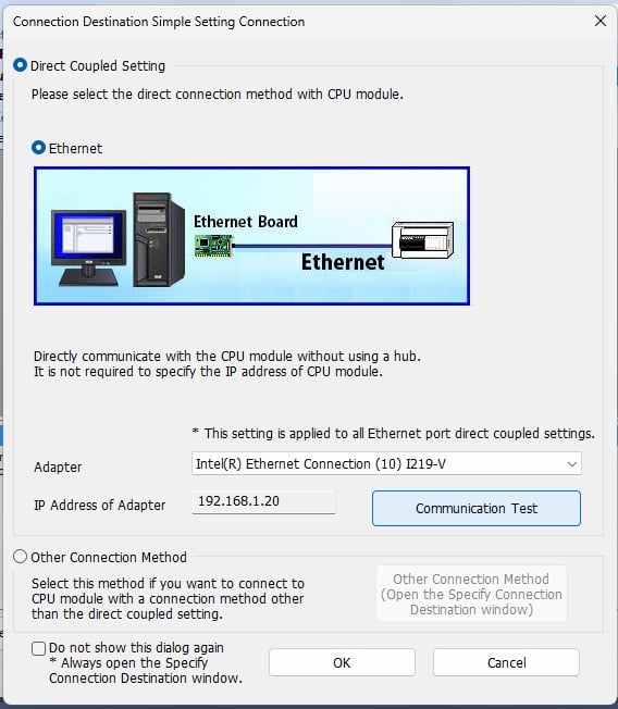 Figure 6. Direct point-to-point com setup.