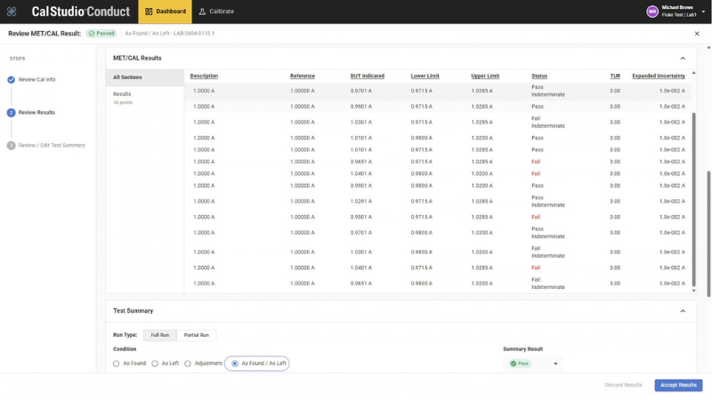 CalStudio supports integration with MET/CAL, allowing users to launch procedures and sync results directly through MET/CONNECT