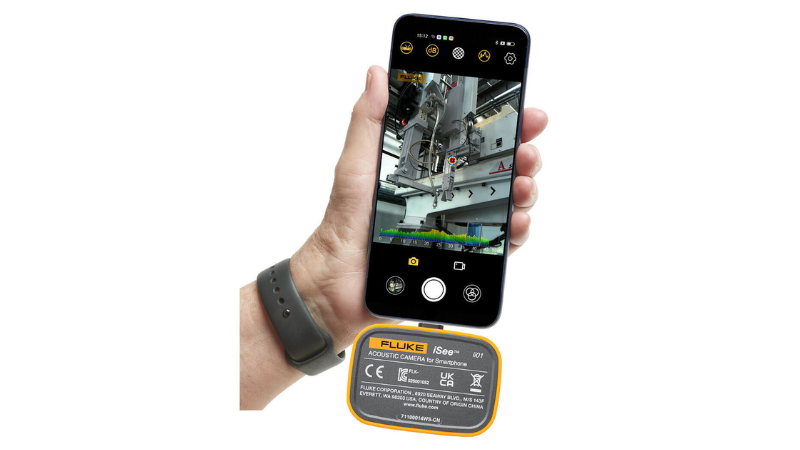 The ii01 Acoustic Camera connects to Android smartphones or tablets for mobile imaging