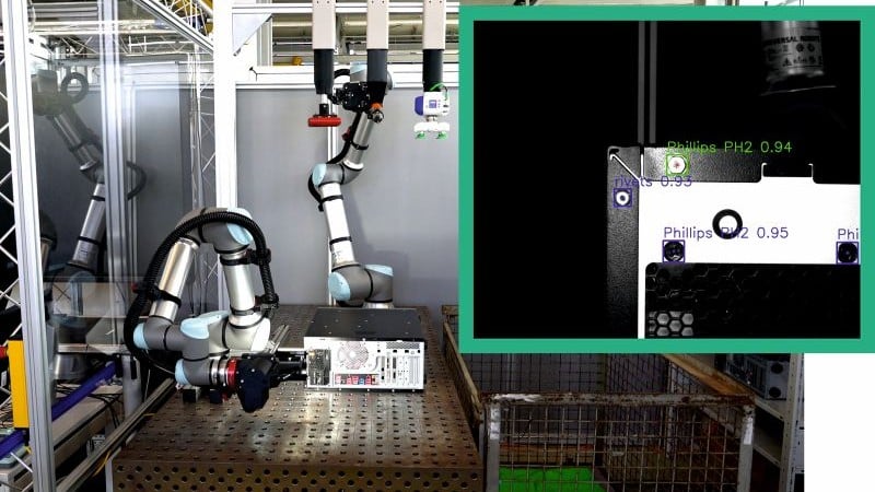 A robot cell at Fraunhofer has located and identified screws for removal.