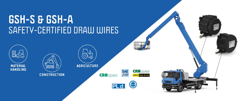 The GSH series draw wire sensors are purpose-built for mobile machine applications in construction, agriculture, and material handling