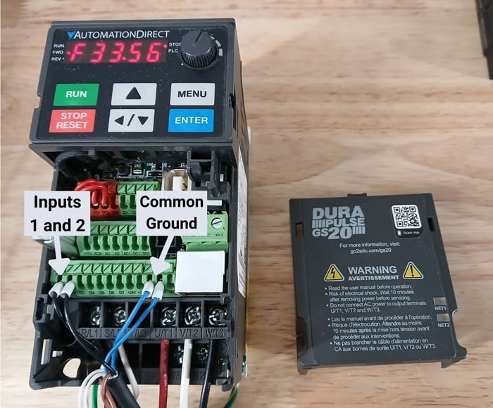 Figure 5. The M12 cables connected to the VFD inputs.