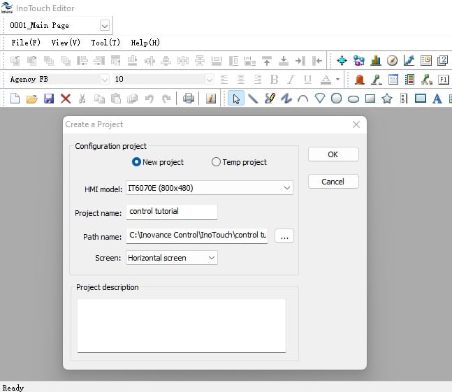  Figure 2. The new project setup window featured in the InoTouch Editor software.
