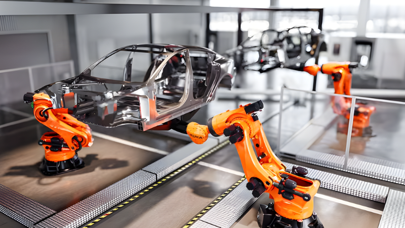 KR TITAN ultra robots can move large automotive chassis, thanks to their high payload capacity and extended reach