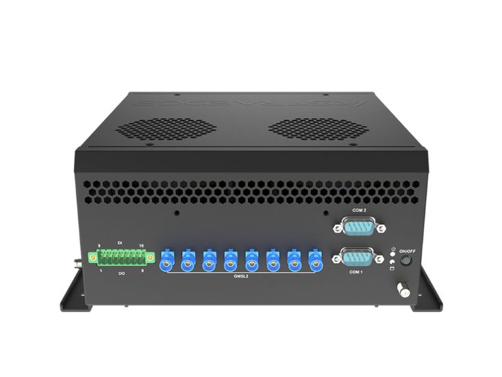 Back side of the EAI-I351 showing multiple vision and serial ports