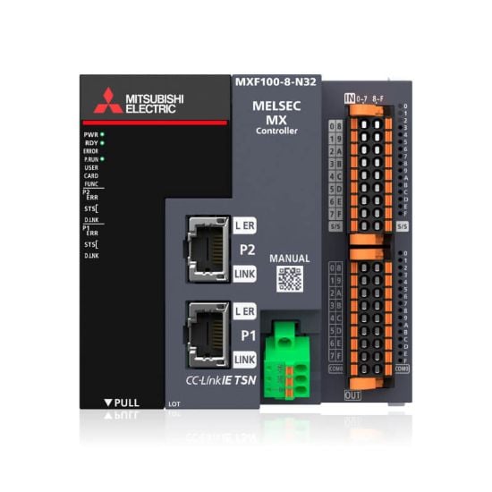 The MELSEC MX-F controller supports up to 16 axes