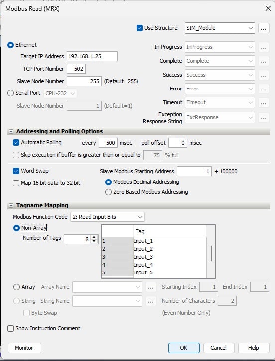  Figure 3. Productivity Suite Modbus Read (MRX) instruction parameters.