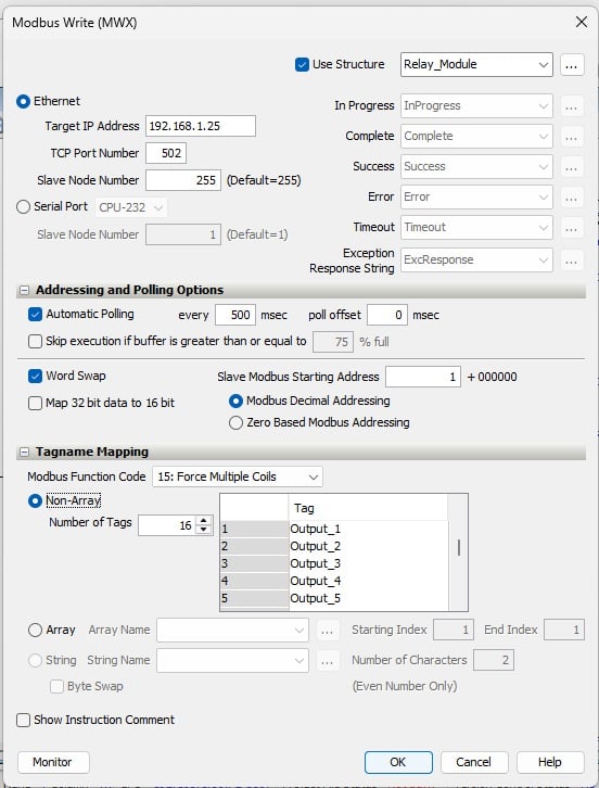  Figure 4. Productivity Suite Modbus Write (MWX) instruction parameters.