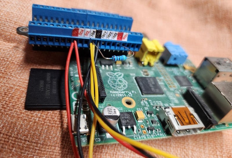 Figure 2. Image of the Raspberry Pi wired with temperature sensors.