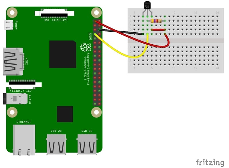 Figure 3. Wiring example of a DS18B20 temperature sensor.