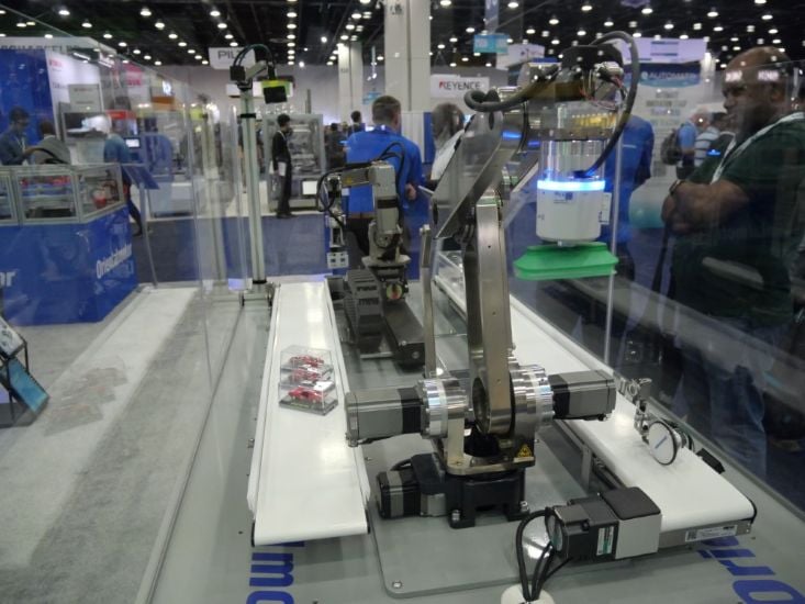 The articulated robots are strong enough to handle third-party end tools plus pick-and-place payloads