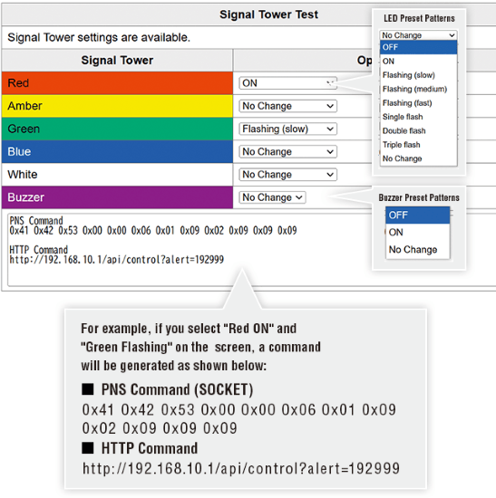 Patlite’s web-browser-based setup screen for the LR5-LAN series