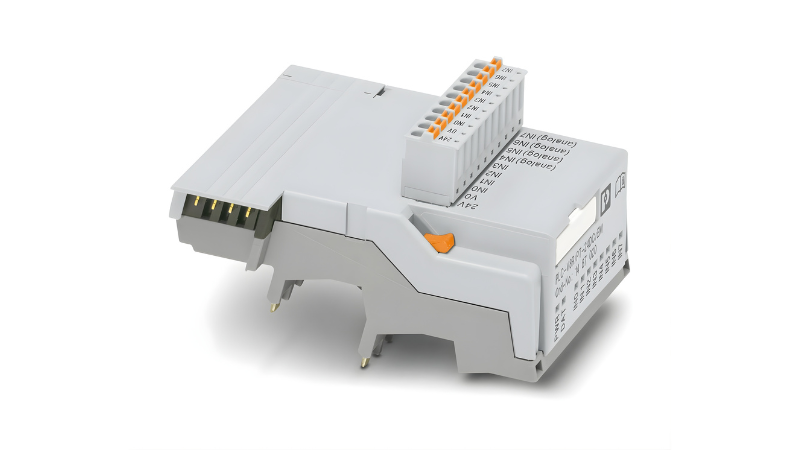 Phoenix Contact’s PLC-INTERFACE Ethernet Gateway extension module, the PLC-V8R/PT-24DC/EM, featuring 16 I/Os