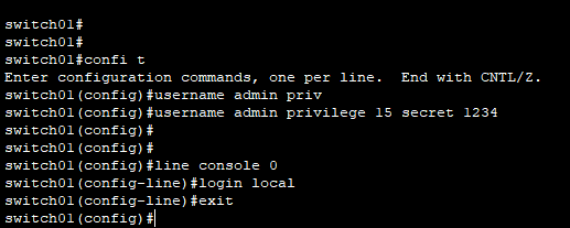 Figure 2. Commands to set username and password for console port authentication.