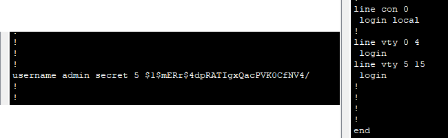  Figure 3. Username and encrypted password stored locally in the switch.