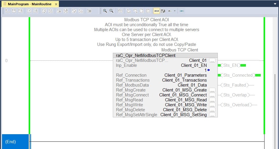  Figure 6. Imported Modbus Client logic rung.