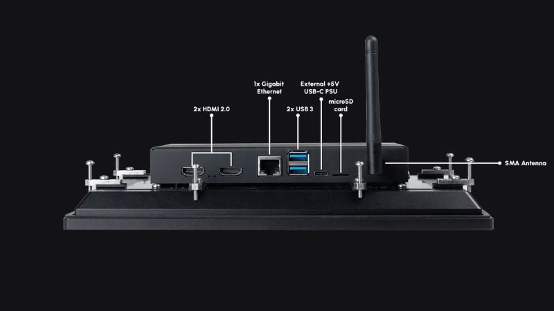 The Pi Vision 10.1 CM5 includes a variety of interfaces, including HDMI, USB 3.0, and microSD card sockets for flexibility across applications