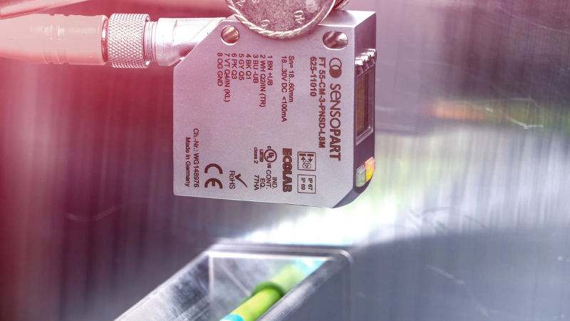 A color sensor being used to determine if the correct color is present