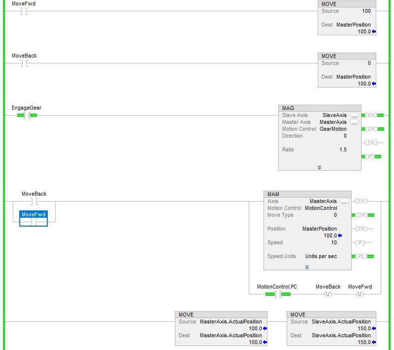 Figure 4. A sample program with a 1.5 gearing ratio.