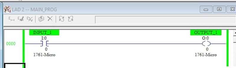 Screen capture of the final PLC program in RUN mode 
