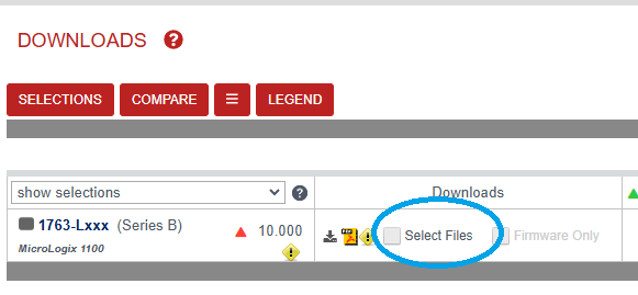 Screen capture of selecting files for download