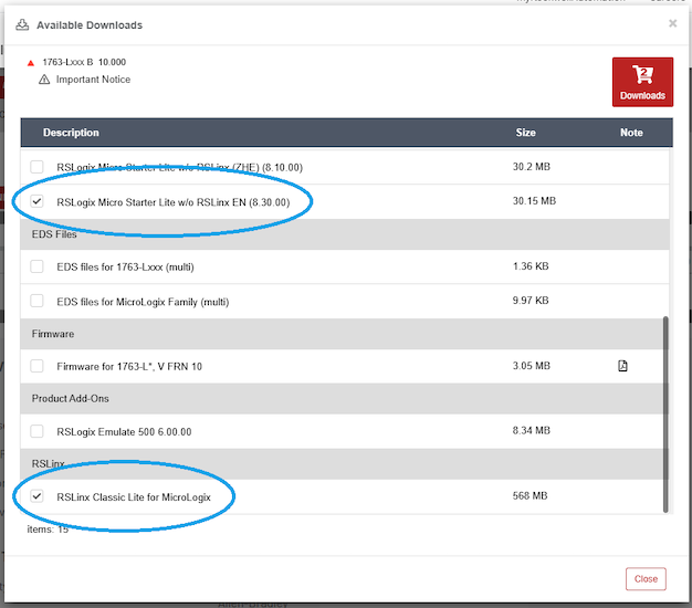Screen capture of selecting the software for both programming
(required) and connection (optional)