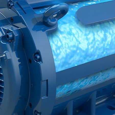 Close-up cut out of the W22’s sealed water jacket, designed to maintain consistent cooling performance in harsh environments
