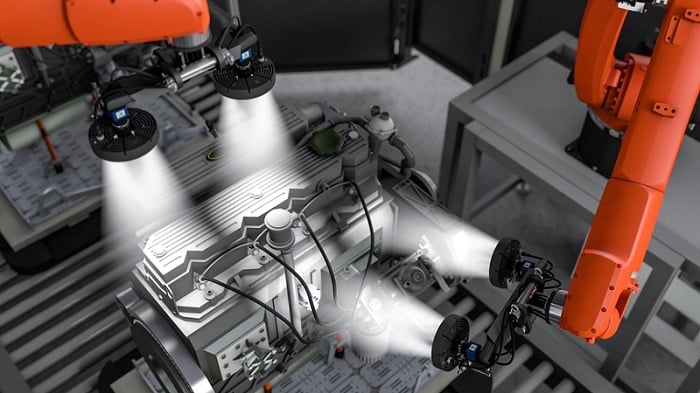 Wenglor’s vision system is used to verify engine manufacturing end-of-line quality.